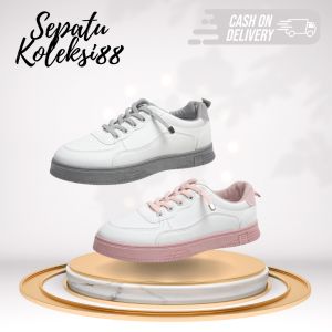 Sepatu Sneakers Kanvas Wanita Kasual Sport Shoes Warna Abu Pink Sepatukoleksi 218