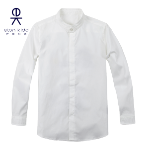 Etonkidd Boys Long Sleeve Elastic Silk Shirt Chinese Style Double Layer Stand Collar Primary School Uniforms for Boys White