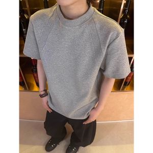 Cleanfit American Style Space Cotton Air Layer Short Sleeve Mens T-shirt Boxy Heavyweight Half Sleeve Breathable Summer Design Sense