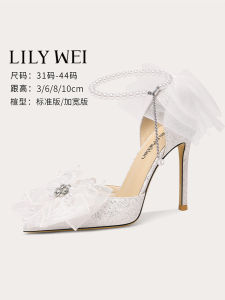 Lily Wei Spring New Fairy High Heels Wedding Shoes Large Size Sandals Women 41 One 43 Beautiful Glitter Leather Low Cut Sandals