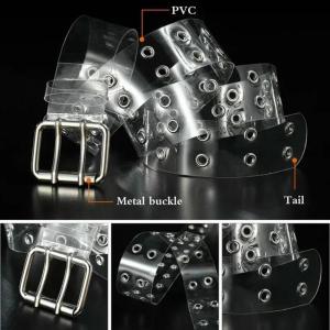 Women Summer Fashion Creative Gifts Waistband Transparent Two Row PVC Belt Laser Invisible Square Pin Buckle Multi Hole Belts