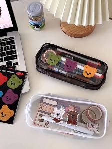 กระเป๋าดินสอ PVC กระเป๋าแบบใส มีซิปเปิด-ปิด แบบพกพา สําหรับโรงเรียน สํานักงาน สอบ กระเป๋าอเนกประสงค์ใส่เครื่องเขียน กระเป๋าเครื่องสำอาง