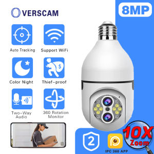 OVERSCAM 8MP HD Dual Lens Wireless Security Camera Auto Tracking 10X Zoom 355° Panoramic WiFi PTZ IP E27 Light Bulb CCTV WiFi Cam IPC360