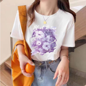 Purple Short Sleeve T-Shirt Womens Fashionable Loose Top Summer Clothing Design Sensation Trendy T-Shirt round Neck Print