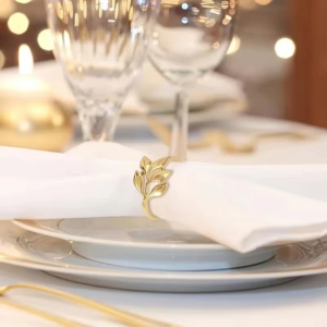 【READY STOCK】3PCS Golden Tree Leaf Napkin Ring/Hollow Napkin/Buckle Holder Ring/Western-Style Wedding Leaf Napkin Ring