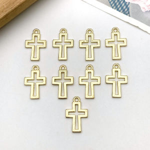 20/50/100pcs KC Gold Hollow Cross Pendants – Zinc Alloy Craft Charms for DIY Necklace/Bracelet Making (20/50/100pcs Options)