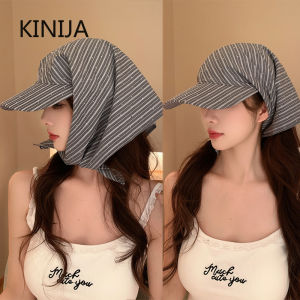 Y2K Korean Version Embroidered Plaid Strap Headscarf Hat Womens Spring Summer Thin Fashion Curved Brim Sun Cap Baseball Hat