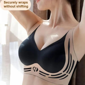 Seamless Ladies Underwear V-neck No Steel Ring Small Chest Gathered Adjustable Comfortable Thin Top Bra Breathable Gathered