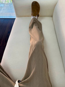 Khaki Flaxen Wheat Pattern Quick Dry Ice Silk Jeans Men Summer Lazy Loose Straightleg Pants High End Sensation Micro Flair Pants