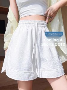 White High-Waist Sports Shorts Womens Summer Outdoor Wear Casual Loose plus Size Five-Quarter Length A-Line Pants