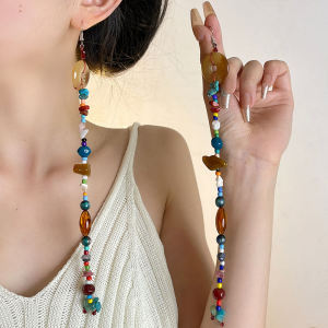 Colorful Natural Stone Beaded Tassel Earrings: A Long Bohemian Style Ethnic Trend