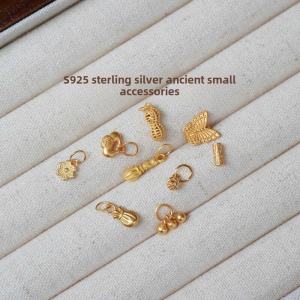 S925 Pure Silver Pendant Mini Hanging Ball Silent Electroplated 24K Gold DIY Braiding Butterfly Buckle Accessories Jewelry