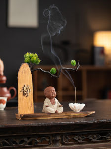 Creative Chinese Style Entrance Antique Shelf Purple Clay Ornaments Zen Little Monk Home Decoration Ceramic Dharma Crafts