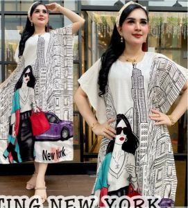 Daster Lowo Jumbo New York Midi Dress Lowo Busui Resleting Depan