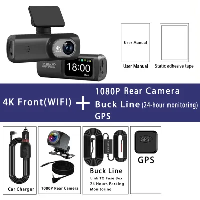 Dash Cam 4K 3840*2160P GPS WIFI Car DVR Front and Rear Dual Lens Auto Car Camera With Night Vision Dashcam 24H Parking Monitor