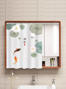 Vách Ngăn Phòng Tắm Kiểu Trung Quốc Chống Thấm Nước Rèm Che Kệ Trang Điểm Chống Bụi Không Cần Đục Lỗ Rèm Cửa Vải Phong Cách Trung Hoa