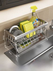 304 Stainless Steel Kitchen Storage Rack Wall Mounted Spice Holder Sink Detergent Dishcloth Drain Rack No Drilling Required