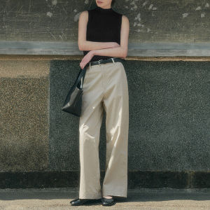 PIAOYA | Quần Dài Mùa Hè Phong Cách Đơn Giản Elegante Chân Rộng Đai Cao