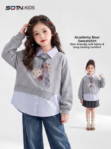 SQTN.KIDS | Spring Autumn New Style Middle Older Kids Hoodie School Uniform Design Two-Layer Fake Neck Apparel