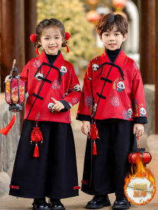 New Chinese Style Childrens Performance Clothes Set Fleece Lined Hanfu Traditional Chinese Costume for Boys And Girls Holiday Greetings