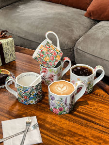 Elegant Ceramic Coffee Cup Original Design Peach Blossom Pattern Light Luxury Mug Nordic Style Vintage Inspired for Coffee Shops