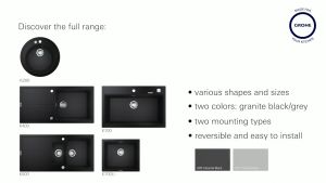 GROHE K700 90-C 83 Composite Kitchen Sink Sinki Dapur with Waste | Top mount | Grohe package | Black & Grey