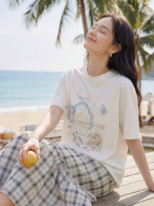 INMAN | Cat Print Short Sleeve Loose Round Neck White T-Shirt