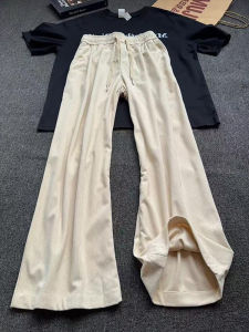 กางเกงขายาวทรงตรงผ้าคอร์ดูรอยสไตล์ย้อนยุคสีน้ำเงินสำหรับผู้ชาย กางเกงขายาวทรงตรงลายทาง ทรงหลวม ทรงลำลอง ฤดูใบไม้ร่วง