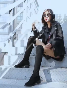 Size 35-42 new flat bottomed elastic long boots over the knee slim leg womens boots (Add 1 size)