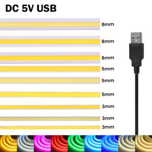 DC 5V USB COB LED Strip Light 3MM 5MM 8MM White Red Blue Green Pink Yellow Flexible Tape Lamp for Home Decor TV Mirror Backlight