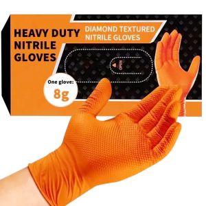 Heavy Duty Orange Nitrile Gloves 8Mil Disposable Cleaning Gloves with Diamond Textured Grip for Household Kitchen Cooking Gloves