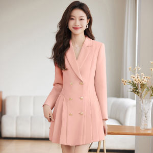 Fashion New Arrival Business Suit and Dress Womens Spring and Summer K-style Slim Double-Breasted Fancy Professional Tailored Suit Pleated Skirt