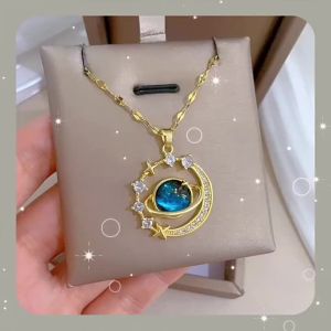 Y2K Starry Sky Planet Light Luxurious Temperament Gorgeous Necklace Star and Moon Versatile Stainless Steel Clavicle Chain