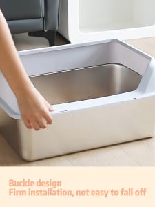 PetStern กล่องทรายแมวสแตนเลส กระบะทรายแบบจัมโบ้  ห้องน้ำแมว ขอบสูงกันกระเด็น กระบะโลหะสำหรับแมวตัวใหญ่