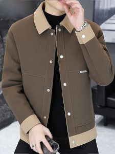 HENGYUANXIANG | Mens Thickened Cotton Jacket Warm Turn-down Collar Slim-fit Workwear Top Fashionable Urban Style Long Sleeve Winter Coat