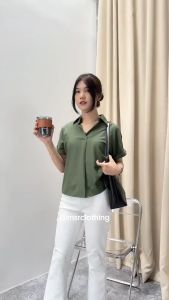 Kemeja Polos Wanita Lengan Pendek Bahan Shakila Twill - Atasan Wanita Kekinian