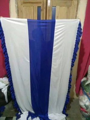 cover tiang tenda/tirai tenda lebar 90cm tinggi 35m warna biru Benhur kombinasi putih