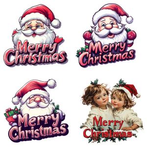 2pcs 25cm Merry Christmas Santa Claus Iron on Heat Transfer Stickers for Kids Clothes T-shirt Iron-On Transfers Vinyl Appliques