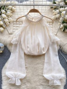 Chic Long Sleeve Sweater with Hollow Out Shoulder and Pearling Collar for Women Trendy 2023 Autumn Fashion