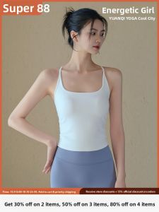 Womens Sports Bra Top Summer Running Fitness Yoga Vest Outerwear Shock Absorption Gathered Cross Back Sports Underwear