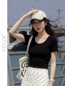 YOUXIANG | Áo Thun Đen Đơn Giản Phong Cách Hàn Quốc