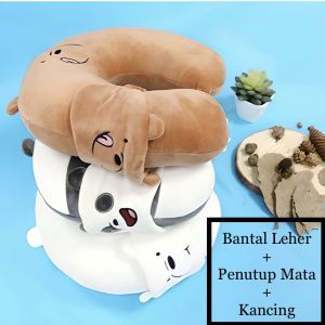Bantal Leher We Bare Bear Gratis Penutup Mata SNI Travel Pesawat Mobil Nyaman Lucu Terbaru Murah