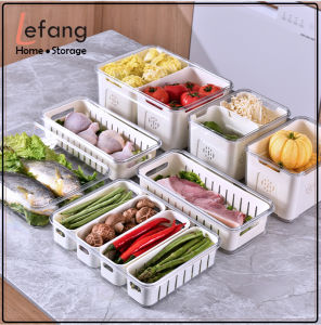 Lefang Food Storage Containers Stackable Refrigerator Organizer Bins with Lids with Removable Compartment Basket