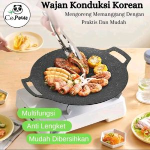 Grill Pan Wajan Konduksi Panggangan Bbq Kebab 34 cm Bulat Untuk Danging Anti Lengket Multifungsi Alat Dapur Teflon Baja Murah