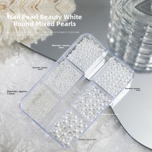 Nail Art Pearl Decorations 3D Stickers Mixed Sizes White And Beige Drill Beads for Nail Decoration Beauty Tools from China