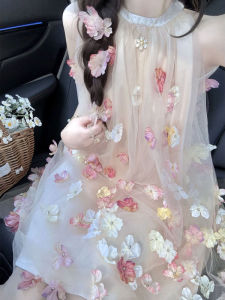 CHANGTONG | Elegant Beach-Perfect French Style Floral Mesh Fairy Dress