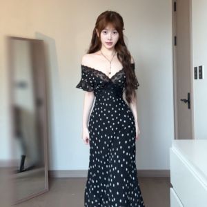 CHANGTONG | Đầm Hè Retro Dots Phong Cách Dễ Thương Vai Trụ