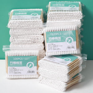 Double-Headed Bamboo Cotton Swabs Disposable Makeup Remover Ear Cleaning round Head Cotton Sticks Household Personal Care