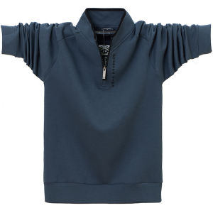 Áo Thun Polo Nam Dáng Rộng Dài Tay Khóa Kéo Cổ Đứng Mùa Thu Cỡ Lớn Chống Nhăn Che Da Chống Lão Hóa Cotton Thường Ngày