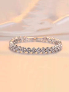 Original Design S925 Plated Silver White Gold Full Diamond Moissanite Women Bracelet Jewelry Gift Elegant Fashionable Alloy